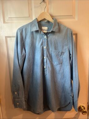 J. Crew Light Blue Chambray Button Front Popover 12 Tall